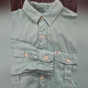 Ralph Lauren Beach Twill Long Sleeve Shirt Green Cotton Mens Size Medium